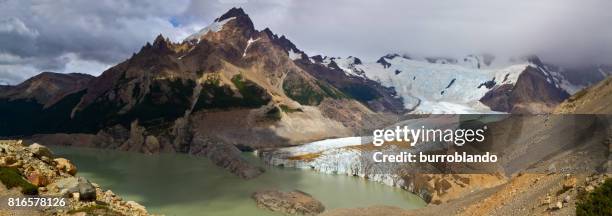 panoramic lago torre in glaciers national park in argentina showing glacier and morraines, patagonia, south america - santa cruz province argentina stock pictures, royalty-free photos & images