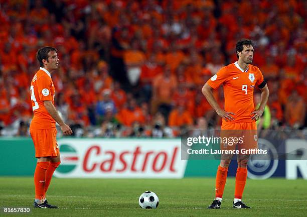Ruud van Nistelrooy of Netherlands looks on with Rafael van der Vaart of Netherlands during the UEFA EURO 2008 Quarter Final match between...