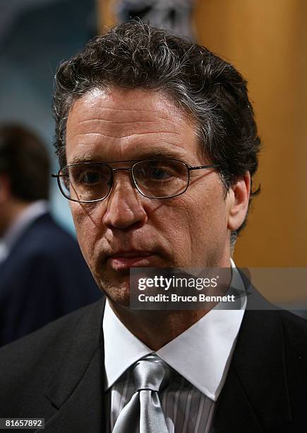 General manager Dean Lombardi of the Los Angeles Kings during the 2008 NHL Entry Draft at Scotiabank Place on June 20, 2008 in Ottawa, Ontario,...