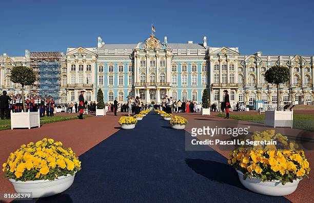 General view of the Palace during the garden party prior to the Maryinsky Ball held at the Catherine Palace, summer palace of the Czars on June 21,...