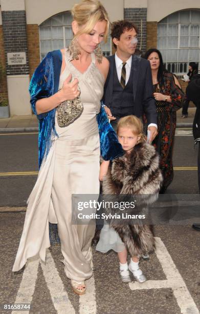 Kate Moss and daughter Lila Moss attend Leah Wood and Jack MacDonald's Wedding on June 21, 2008 in London, England.