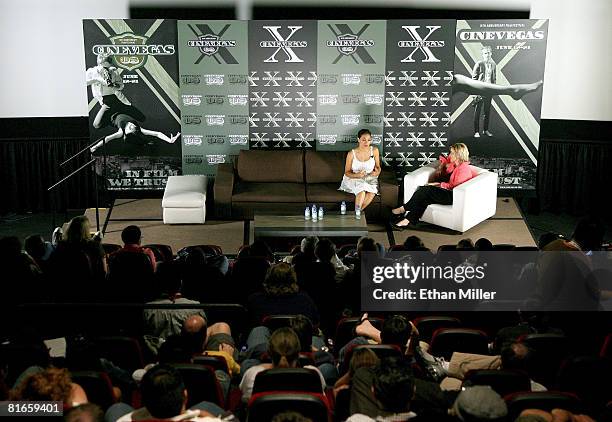 Actress Rosario Dawson and USA Today's Lauren Ashburn speak at the honoree conversation during the 2008 CineVegas film festival held at Brenden...