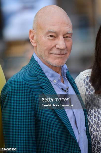 Actor Patrick Stewart leaves the "Good Morning America" taping at the ABC Times Square Studios on July 17, 2017 in New York City.