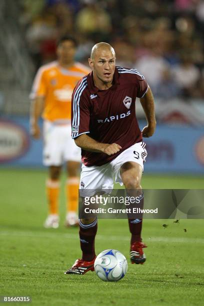 Conor Casey of the Colorado Rapids controls the ball against the Houston Dynamo on June 21, 2008 at Dicks Sporting Goods Park in Commerce City,...