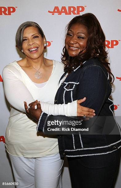 Patti Austin and Ann Nesby backstage at the Songs of Soul and Inspiration Concert celebrating the 50th Anniversary of AARP on June 21, 2008 at the...
