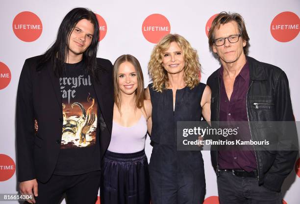 Travis Bacon, Ryann Shane, Kyra Sedgwick and Kevin Bacon attend the "Story Of A Girl" screening at Neuehouse on July 17, 2017 in New York City.
