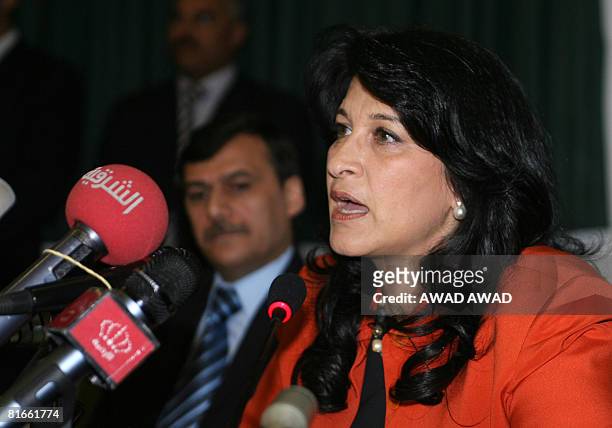 JordanIian Tourism and Antiquities Minister Maha Khatib speaks during a joint press conference in Amman on June 22, 2008 with Iraq's minister of...