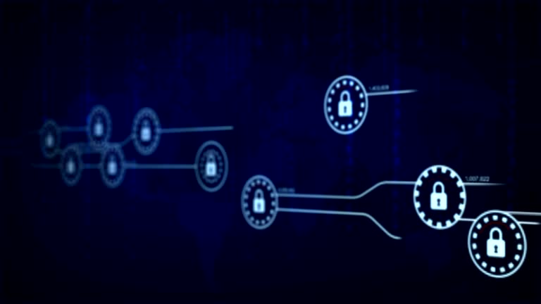 4K animation Security lock with loading connection line for futuristic ...