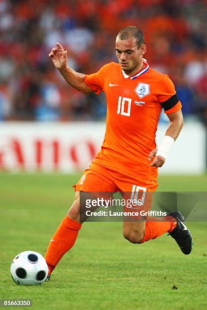 Wesley Sneijder of Netherlands in action during the UEFA EURO 2008 Quarter Final match between Netherlands and Russia at St. Jakob-Park on June 21,...