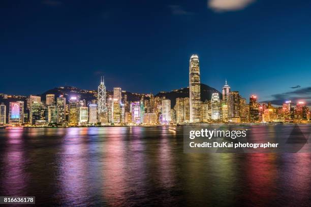 hong kong  , night - hong kong harbour stock pictures, royalty-free photos & images