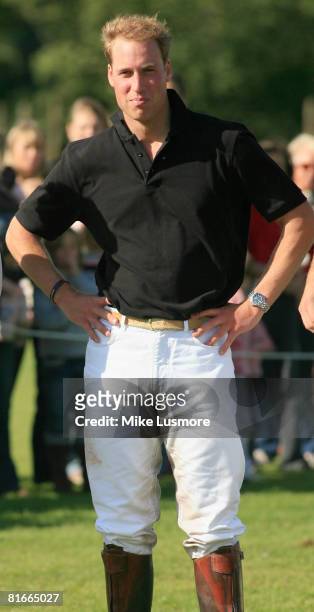 Prince William attends a charity polo match at Beaufort Polo Club on June 22, 2008 in Tetbury, Gloucestershire. The Princes both played for the Apes...