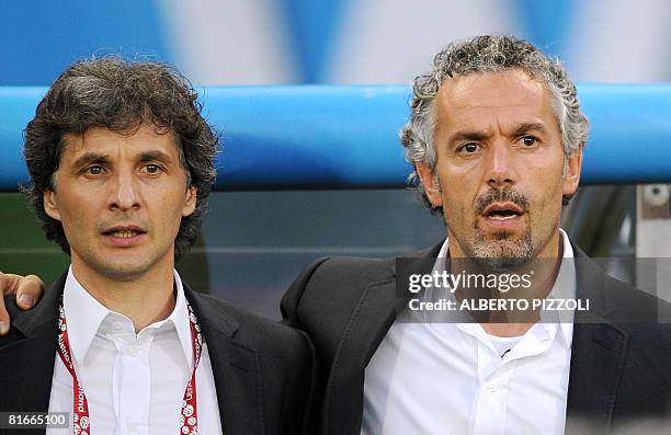 Coach of the Italian national football team Roberto Donadoni is pictured with assistant coach Mario Bortolazzi during the Euro 2008 Championships...