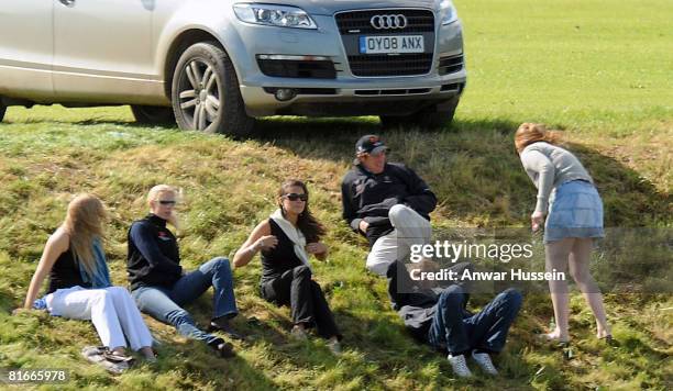 Kate Middleton relaxes with friends as she watches Prince William take part in a charity polo match at the the Beaufort Polo Cub on June 22, 2008 in...