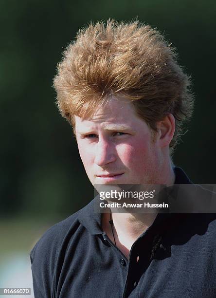 Prince Harry attends a charity polo match at the the Beaufort Polo Cub on June 22, 2008 in Tetbury, England.