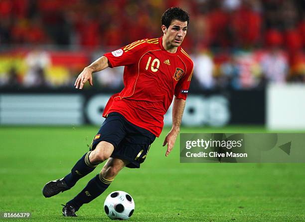 Cesc Fabregas of Spain in action during the UEFA EURO 2008 Quarter Final match between Spain and Italy at Ernst Happel Stadion on June 22, 2008 in...
