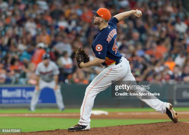 Houston Astros relief pitcher Chris Devenski takes over the mound in the eighth inning of the MLB between the Minnesota Twins and Houston Astros on...