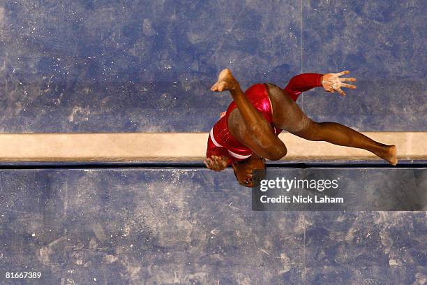 Olivia Courtney competes on the balance beam during day four of the 2008 U.S. Olympic Team Trials for gymnastics at the Wachovia Center on June 22,...