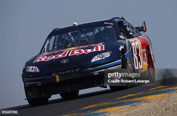 Brian Vickers drives the Team Red Bull Toyota during the NASCAR Sprint Cup Series Toyota/Save Mart 350 at the Infineon Raceway on June 22, 2008 in...