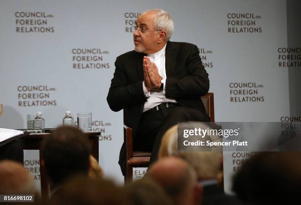 Iranian Foreign Minister Javad Zarif discusses current developments in the Middle East with Richard Haass at the Council on Foreign Relations on July...