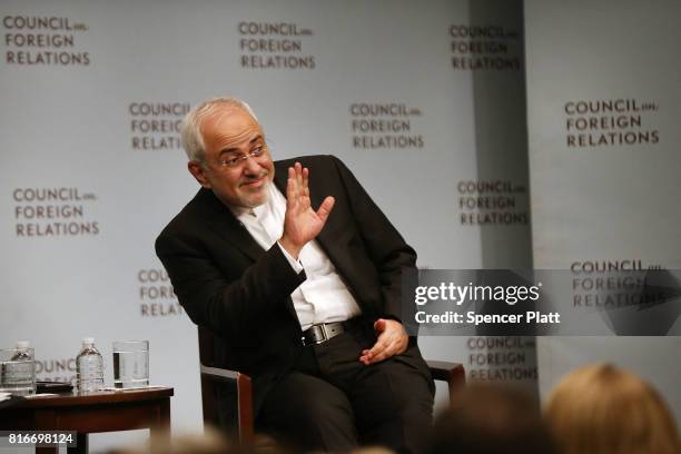 Iranian Foreign Minister Javad Zarif discusses current developments in the Middle East with Richard Haass at the Council on Foreign Relations on July...