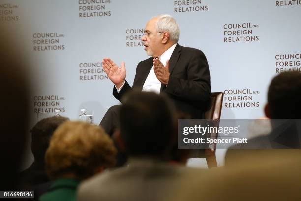 Iranian Foreign Minister Javad Zarif discusses current developments in the Middle East with Richard Haass at the Council on Foreign Relations on July...