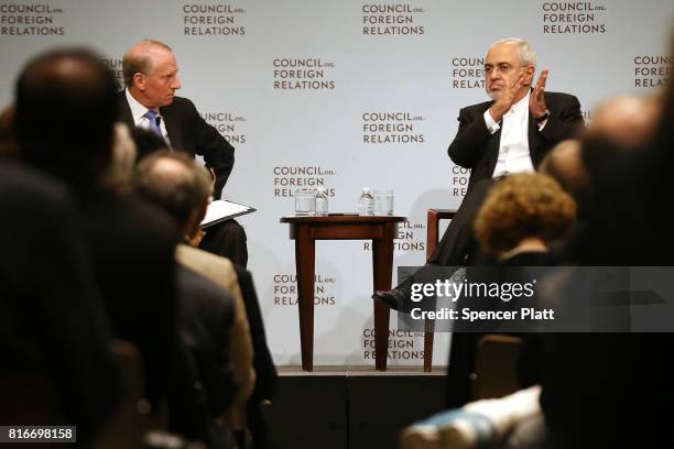 Iranian Foreign Minister Javad Zarif discusses current developments in the Middle East with Richard N. Haass at the Council on Foreign Relations on...