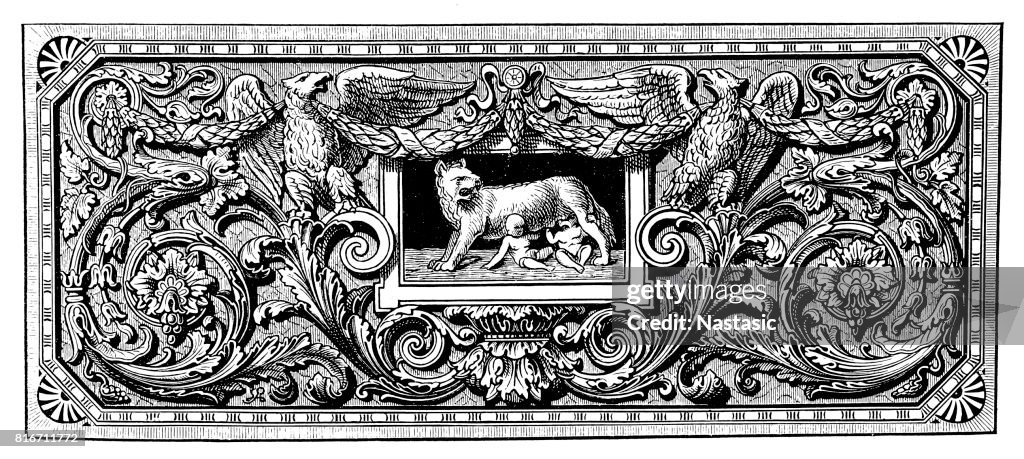 Prydnad med Romulus och Remus Capotoline vargen