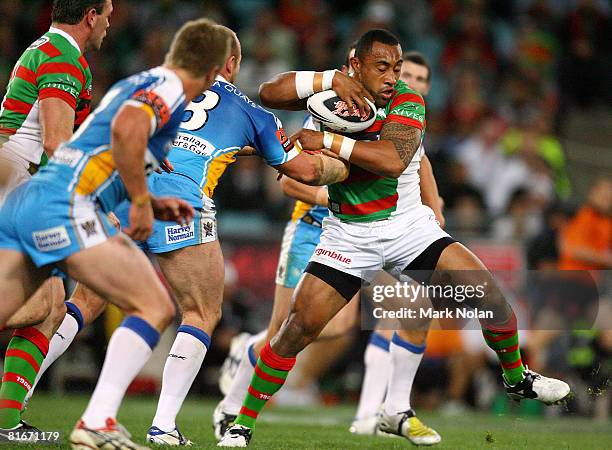 Roy Asotasi of the Rabbitohs makes a line break during the round 15 NRL match between the South Sydney Rabbitohs and the Gold Coast Titans at ANZ...