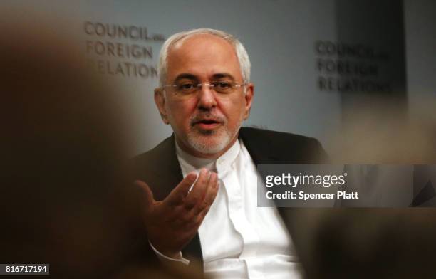 Iranian Foreign Minister Javad Zarif discusses current developments in the Middle East with Richard Haass at the Council on Foreign Relations on July...