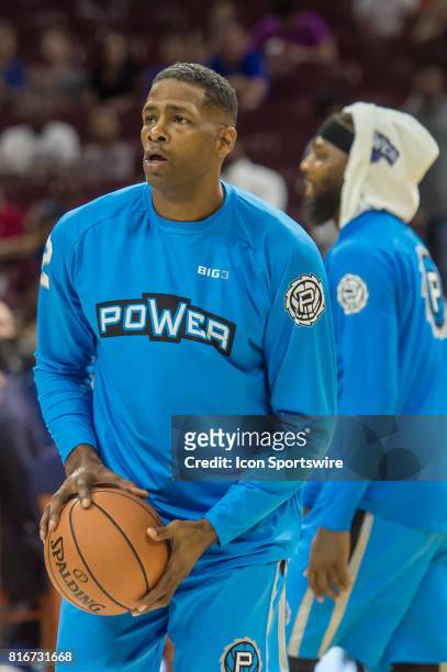 Power's Kendall Gill warms up during a BIG3 Basketball league game on July 16, 2017 at Wells Fargo Center in Philadelphia, PA