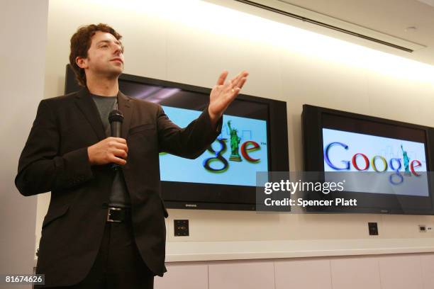 Google co-founder Sergey Brin opens the internet company's new office space inside historic Chelsea Market June 23, 2008 in New York City. The new...