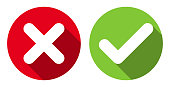 Cross & check mark icons, flat round buttons set.