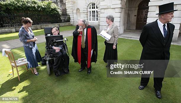 British scientist Professor Stephen Hawking attends the 2008 honorary degree procession at Cambridge Universtity on June 23, 2008. The University's...