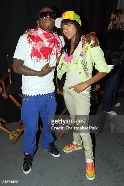 Lil Wayne and Lil Mama backstage during the taping of MTV's "FNMTV" on June 18, 2008 in Hollywood, CA. The show airs Fridays at 8pm on MTV.