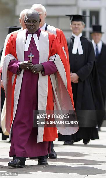 Ugandan-born British Archbishop of York Dr John Sentamu takes part in the 2008 honorary degree procession at Cambridge Universtity on June 23, 2008....