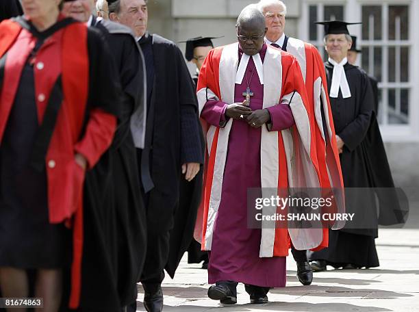 Ugandan-born British Archbishop of York Dr John Sentamu takes part in the 2008 honorary degree procession at Cambridge Universtity on June 23, 2008....
