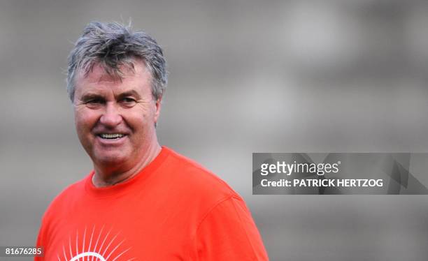 Dutch coach of the Russian national football team Guus Hiddink smiles during a training session on June 23, 2008 in Basel, Switzerland. Russia play...