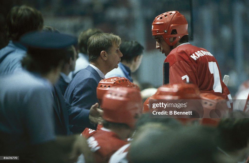 Coach Tikhonov Talks WIth Kasatonov