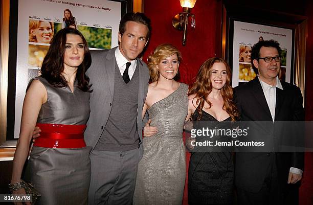 Actors Rachel Weiss, Ryan Reynolds, Elizabeth Banks, Isla Fisher and director Adam Brooks attend the New York Premiere of "Definitely, Maybe" at the...
