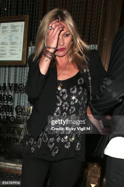 Kate Moss seen on a night out at Mr Chow restaurant on July 17, 2017 in London, England.