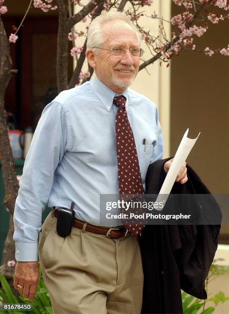 Santa Barbara Superior Court Judge Rodney Melville smiles Monday morning, February 7 as he exits the Santa Maria Courthouse. Melville is presiding...