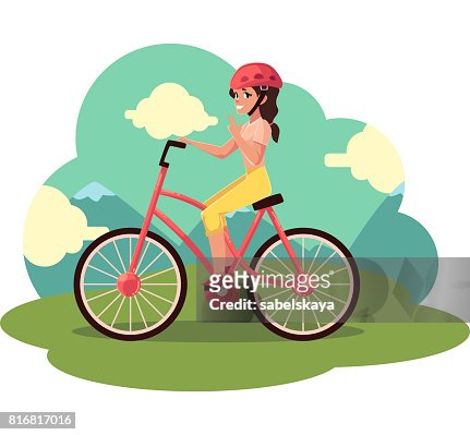 Young Pretty Woman Girl Riding Bicycle Cycling Cartoon Vector Illustration  High-Res Vector Graphic - Getty Images