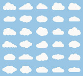 Set of Cloud  icon white color on blue background