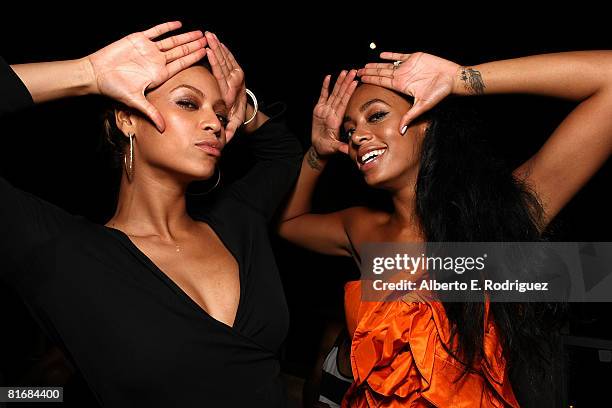 Recording artist Beyonce Knowles and recording artist Solange Knowles attend recording artist Solange Knowles' birthday party held at a private...