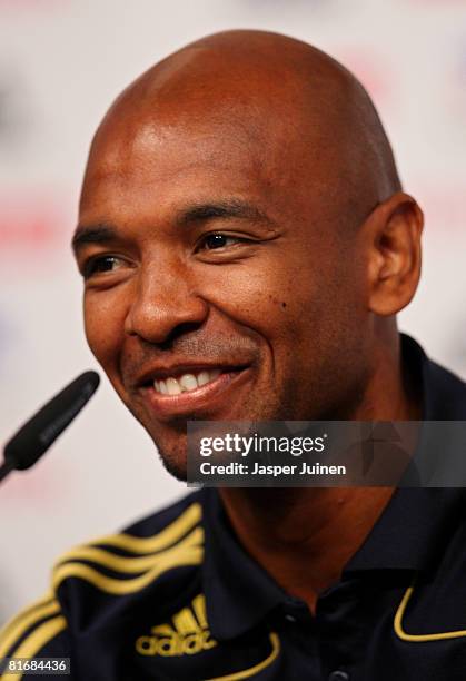 Marcos Senna of Spain smiles during a press conference at the Kampl training ground on June 24, 2008 in Neustift Im Stubaital, Austria. Spain are...