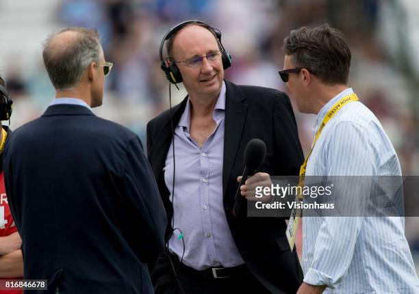 Jonathan Agnew interviews Graeme Swann for Test Match Special before the third day of the second test between England and South Africa at Trent...