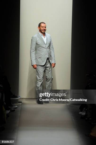 Designer Thomas Maier walks the runway after the Bottega Veneta Menswear Spring/Summer 2009 collection during Milan Fashion Week on June 22, 2008 in...