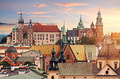 Collage of Krakow landmarks in the evening