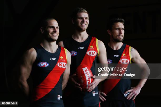 David Zaharakis Michael Hurley and Heath Hocking pose with their guernseys designed for the Clash For Cancer weekend match in support of childrens...