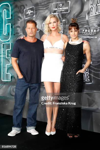Til Schweiger, Charlize Theron and Sofia Boutella attend the 'Atomic Blonde' world premiere at Stage Theater on July 17, 2017 in Berlin, Germany.